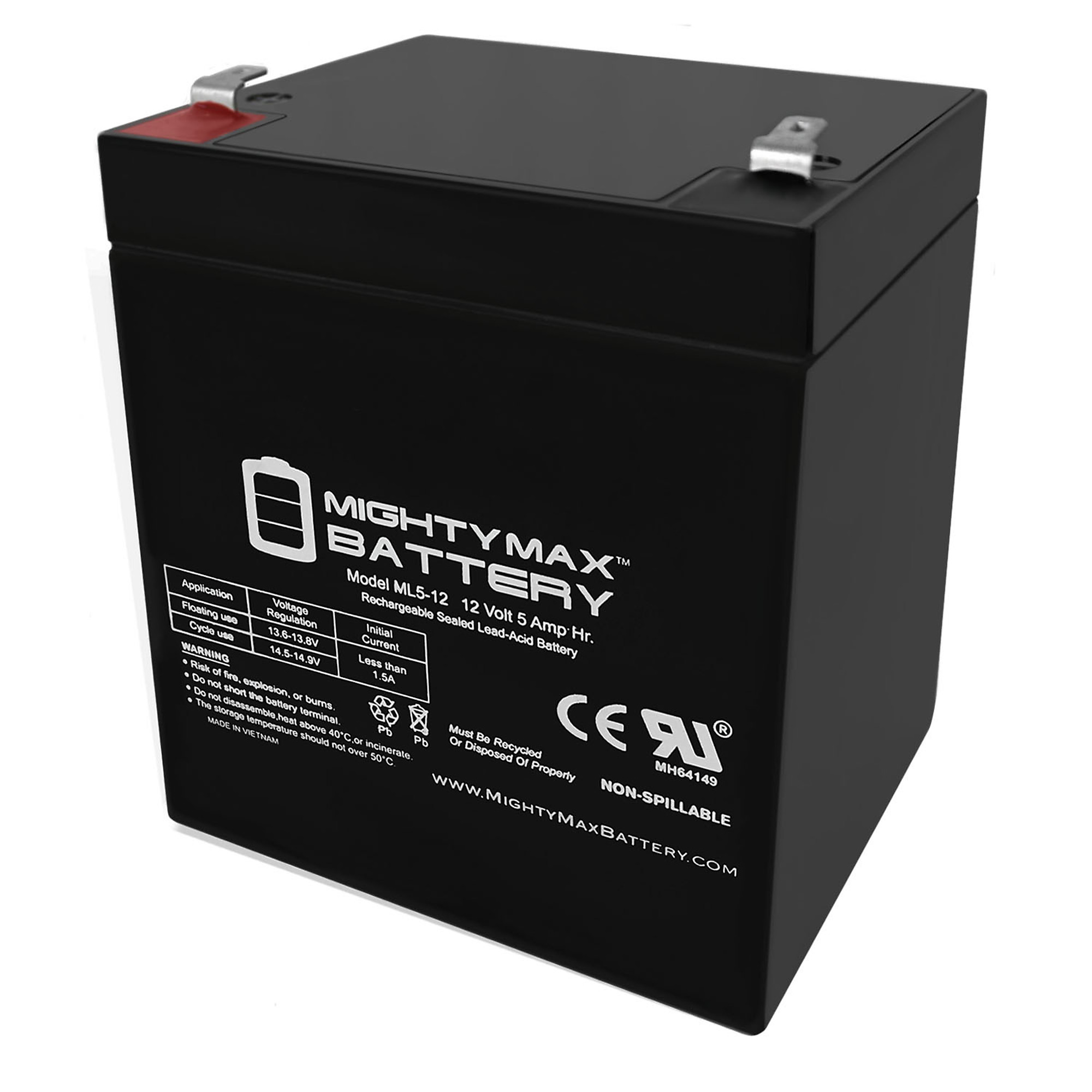 Mighty Max Battery ML5-12 SLA Battery — 12 Volt, 5Ah, AGM, Pack of 2, Model# MAX3425839
